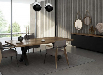 Esszimmermöbel Set Esstisch Stühle Anrichte Walnuss natur - Anthrazit matt